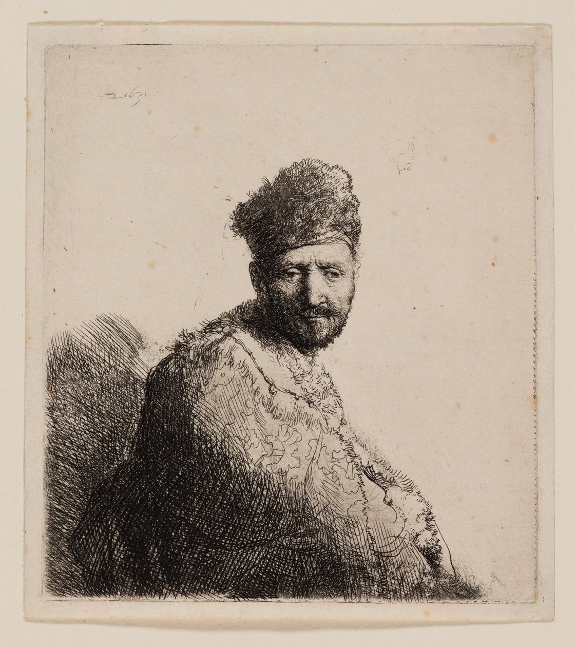 Homme barbu, en bonnet oriental fourré et robe - Rembrandt van Rijn