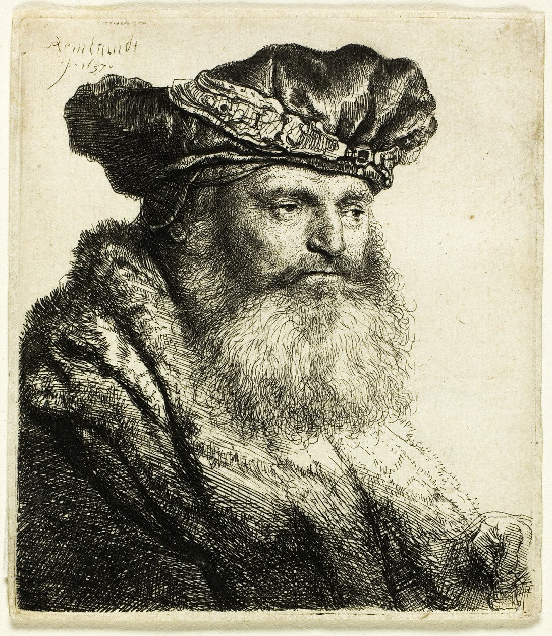 Homme barbu avec un bonnet de velours avec fermoir à bijou - Rembrandt van Rijn