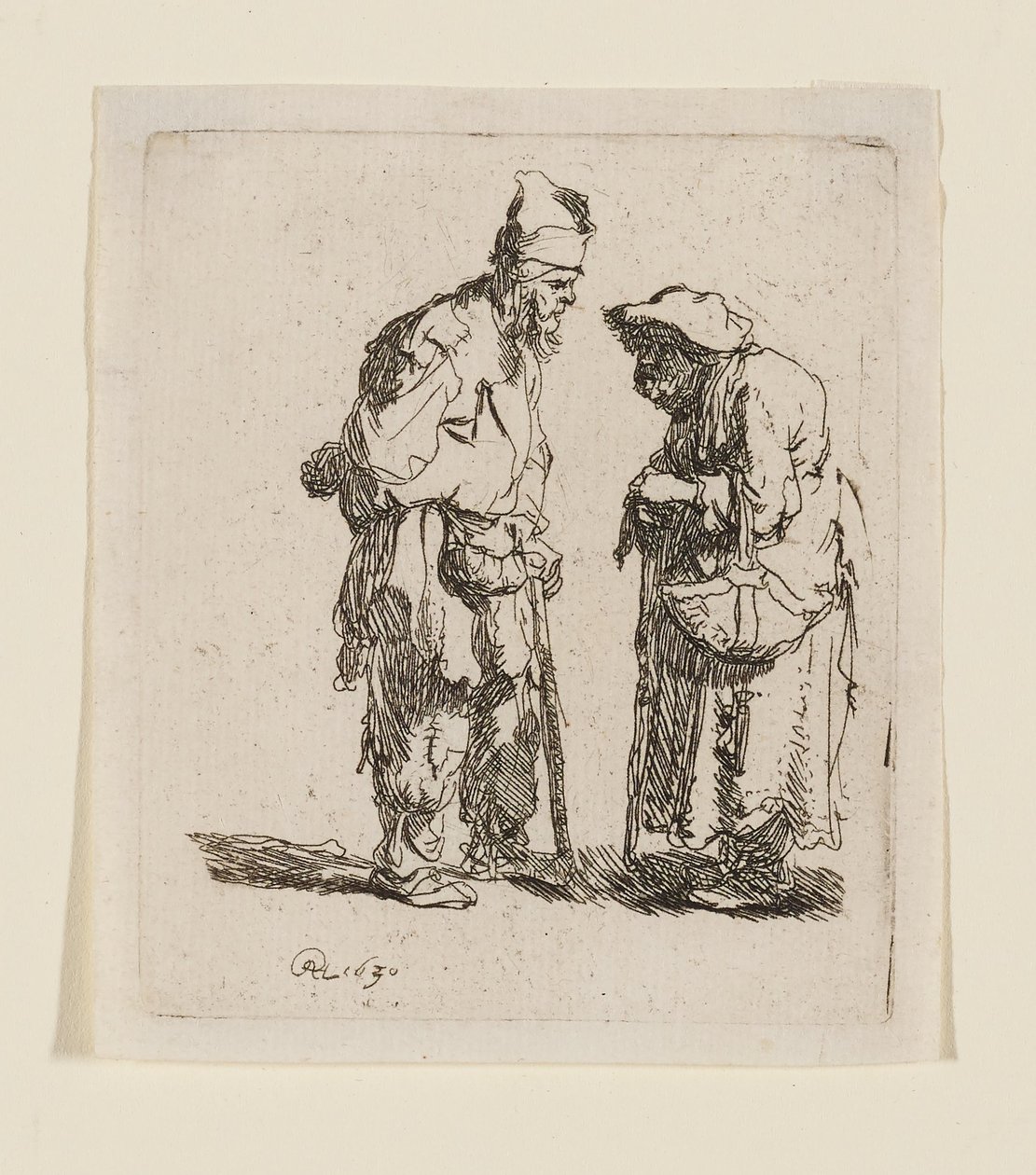 Un mendiant et une mendiante en pleine conversation - Rembrandt van Rijn