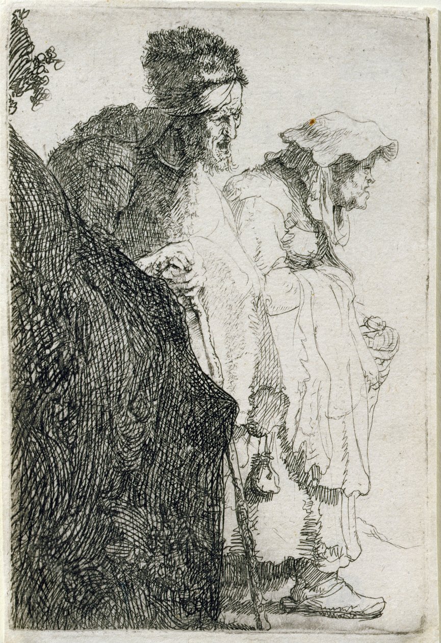 Mendiant et mendiante derrière une banque, vers 1630 - Rembrandt van Rijn
