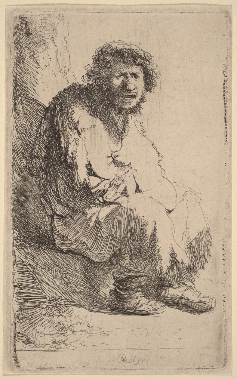 Un mendiant assis sur un banc - Rembrandt van Rijn