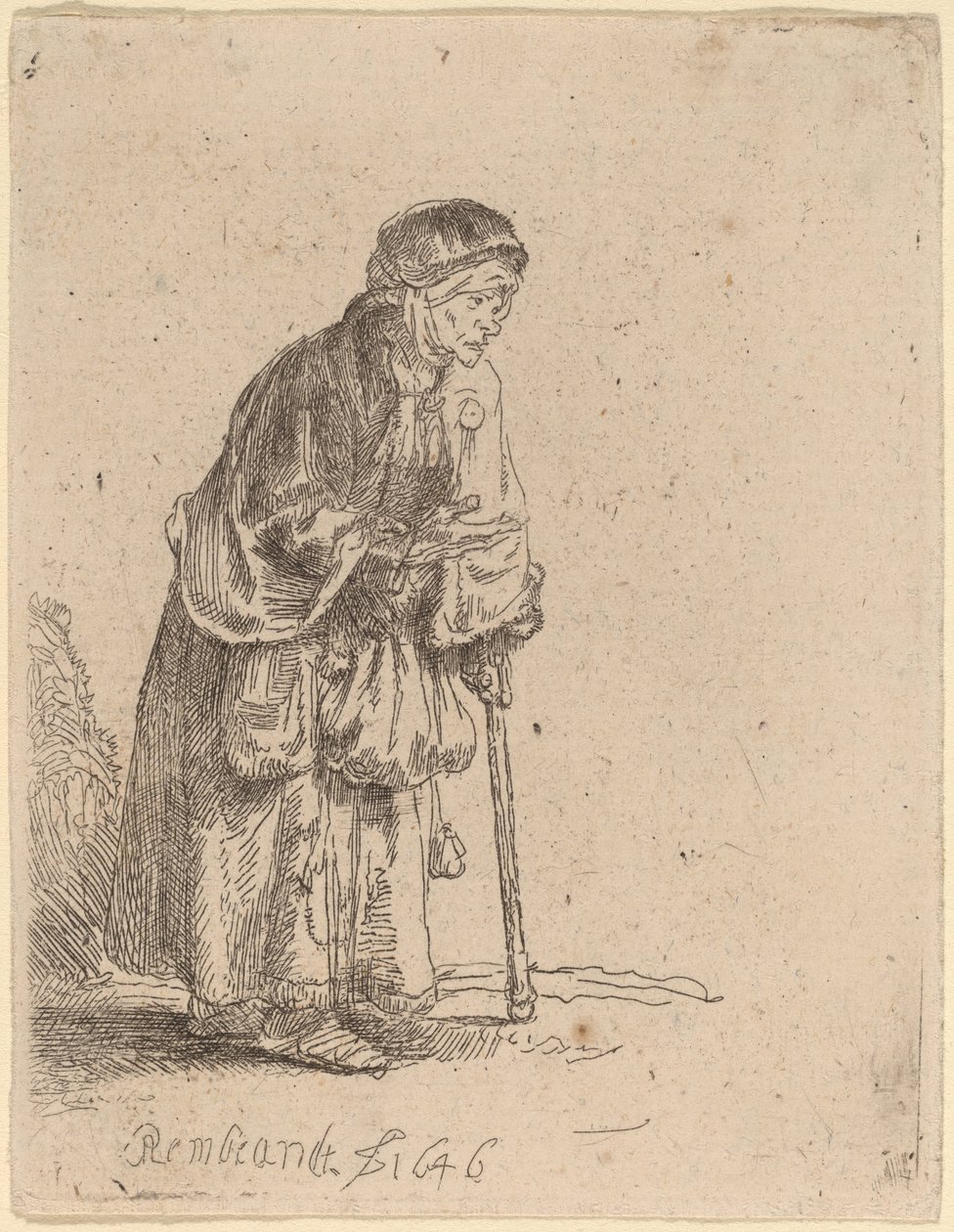 Mendiante appuyée sur un bâton - Rembrandt van Rijn
