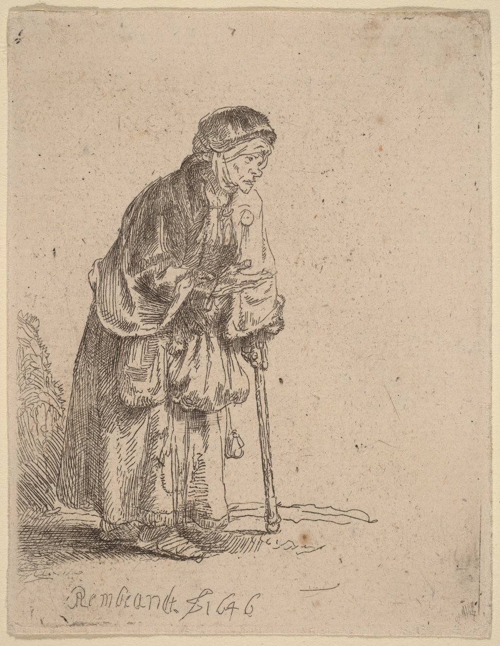 Une mendiante appuyée sur un bâton - Rembrandt van Rijn