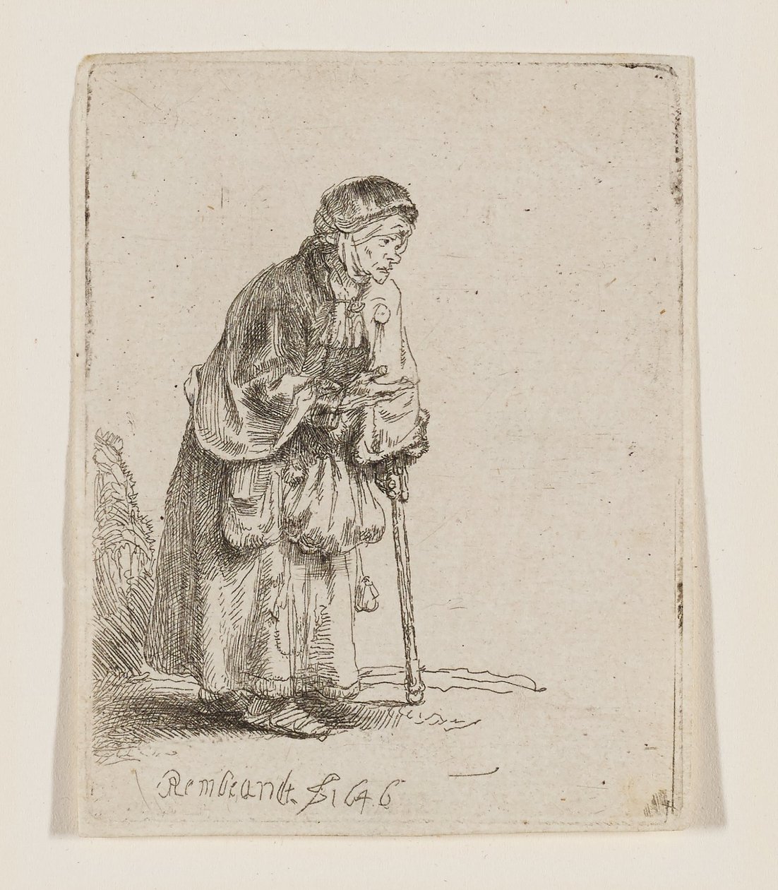 Mendiante appuyée sur un bâton - Rembrandt van Rijn