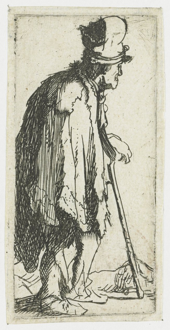 Mendiant, la main fermée, appuyé sur un bâton - Rembrandt van Rijn