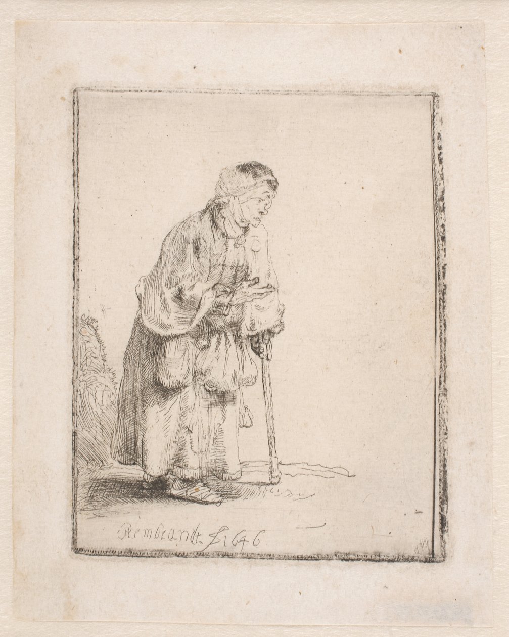 Une mendiante appuyée sur un bâton - Rembrandt van Rijn