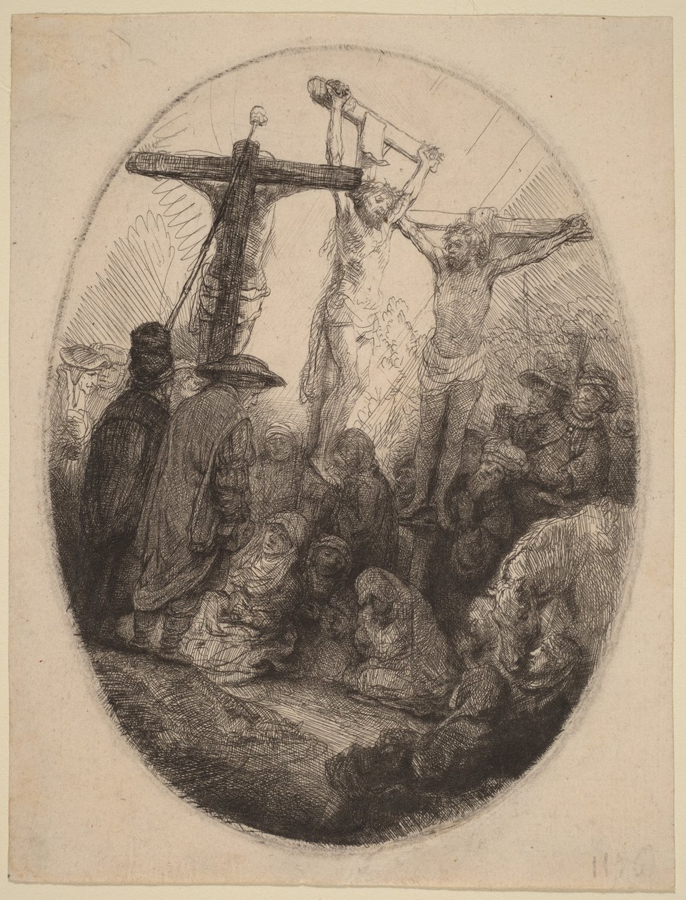 Le Christ crucifié entre les deux larrons : une assiette ovale - Rembrandt van Rijn
