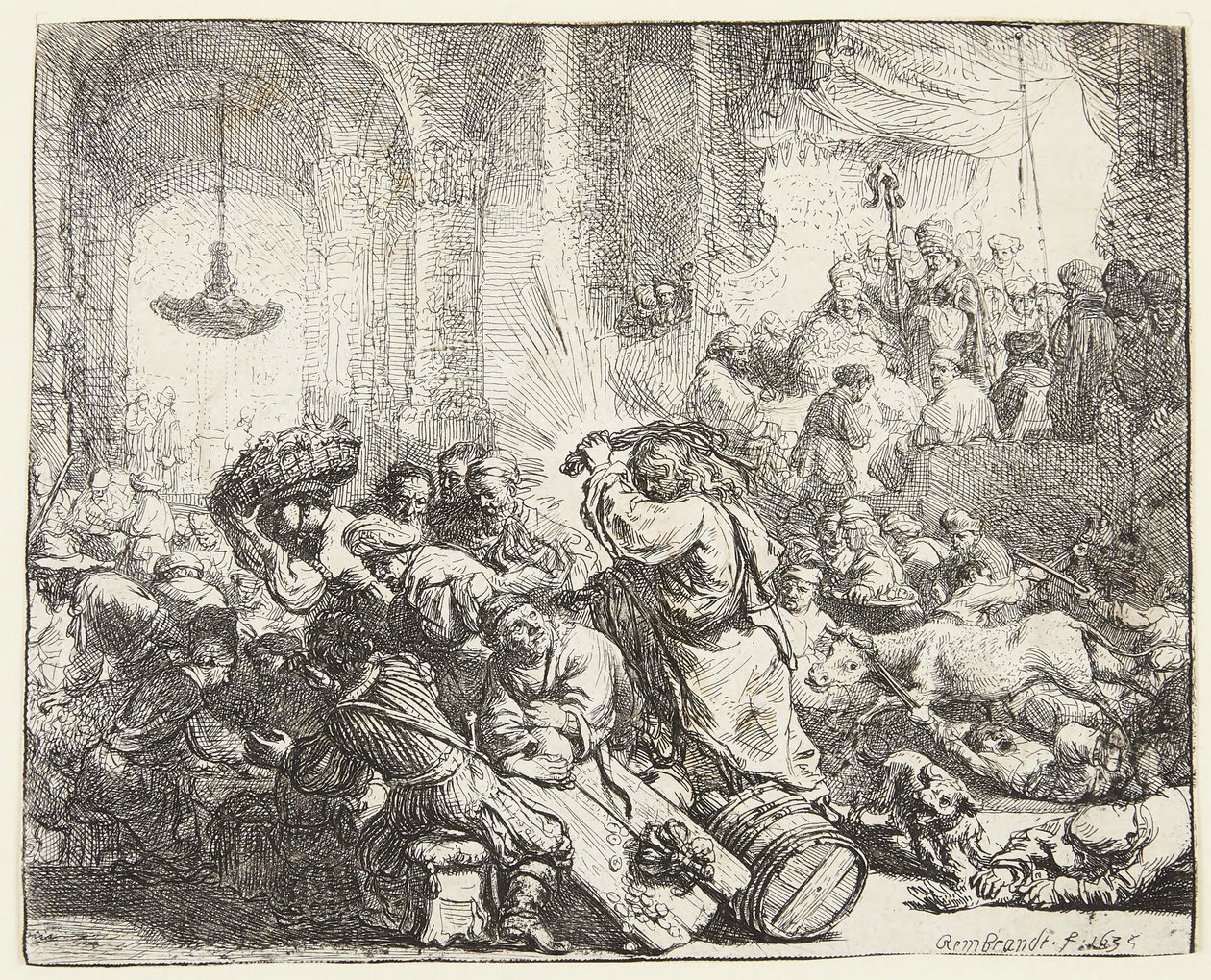 Le Christ chassant les changeurs (B.69 ; BB. 35-Bii) - Rembrandt van Rijn