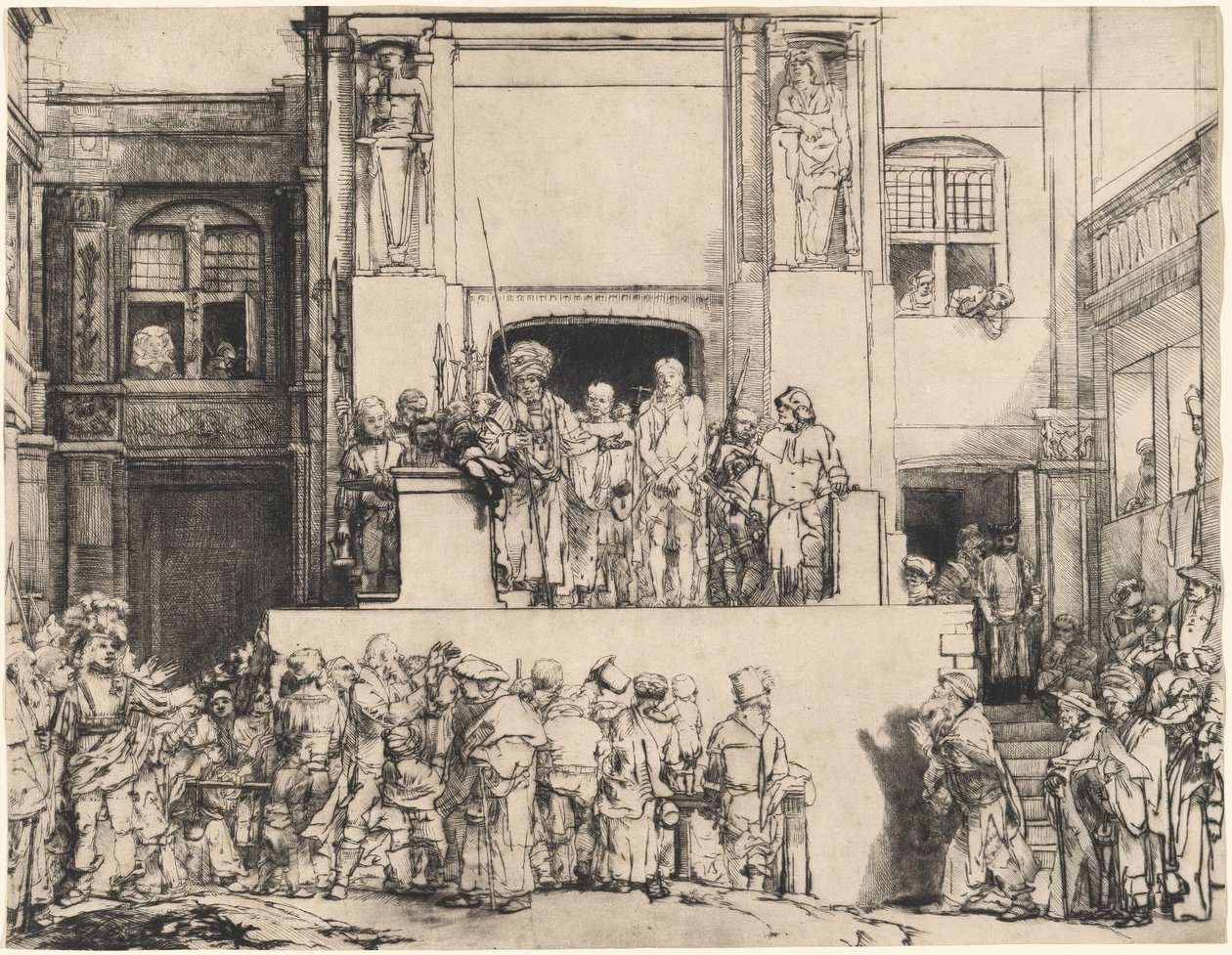 Le Christ présenté au peuple : assiette rectangulaire - Rembrandt van Rijn