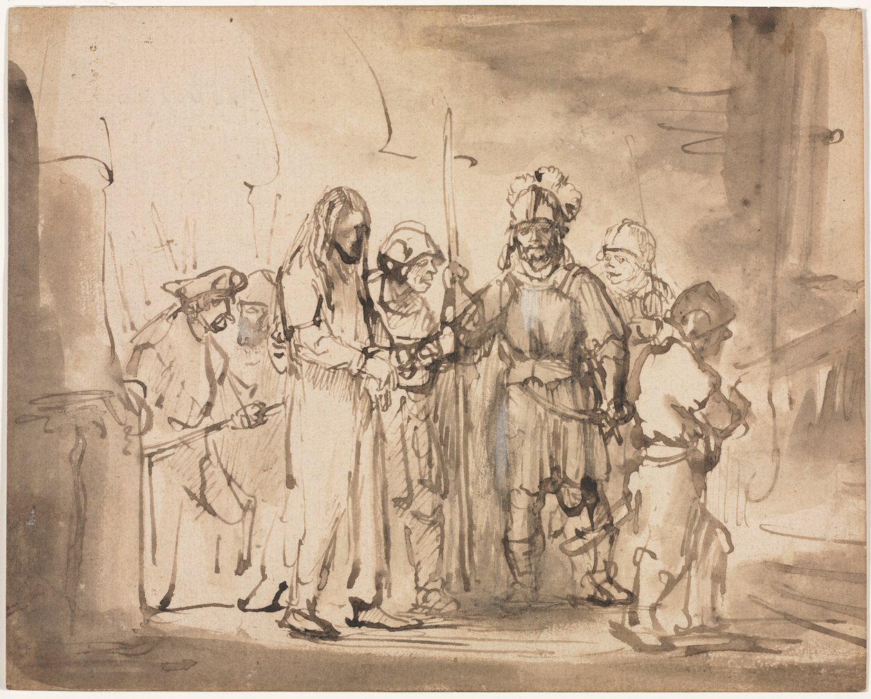Christ emmené devant Caïphe - Rembrandt van Rijn