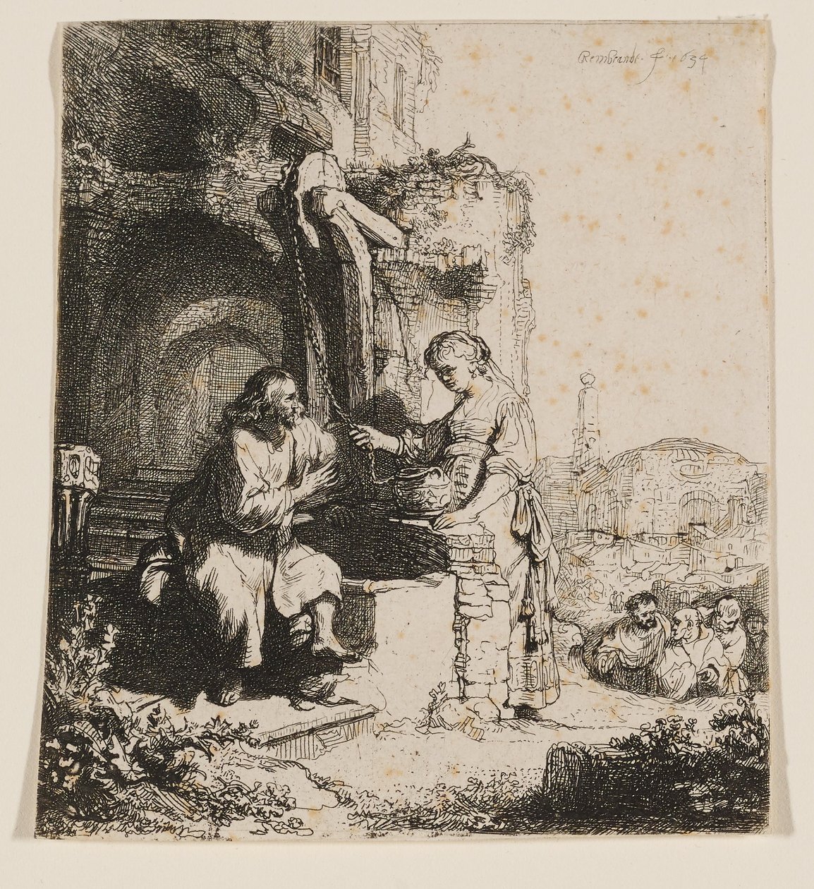 Le Christ et la Samaritaine : au milieu des ruines - Rembrandt van Rijn