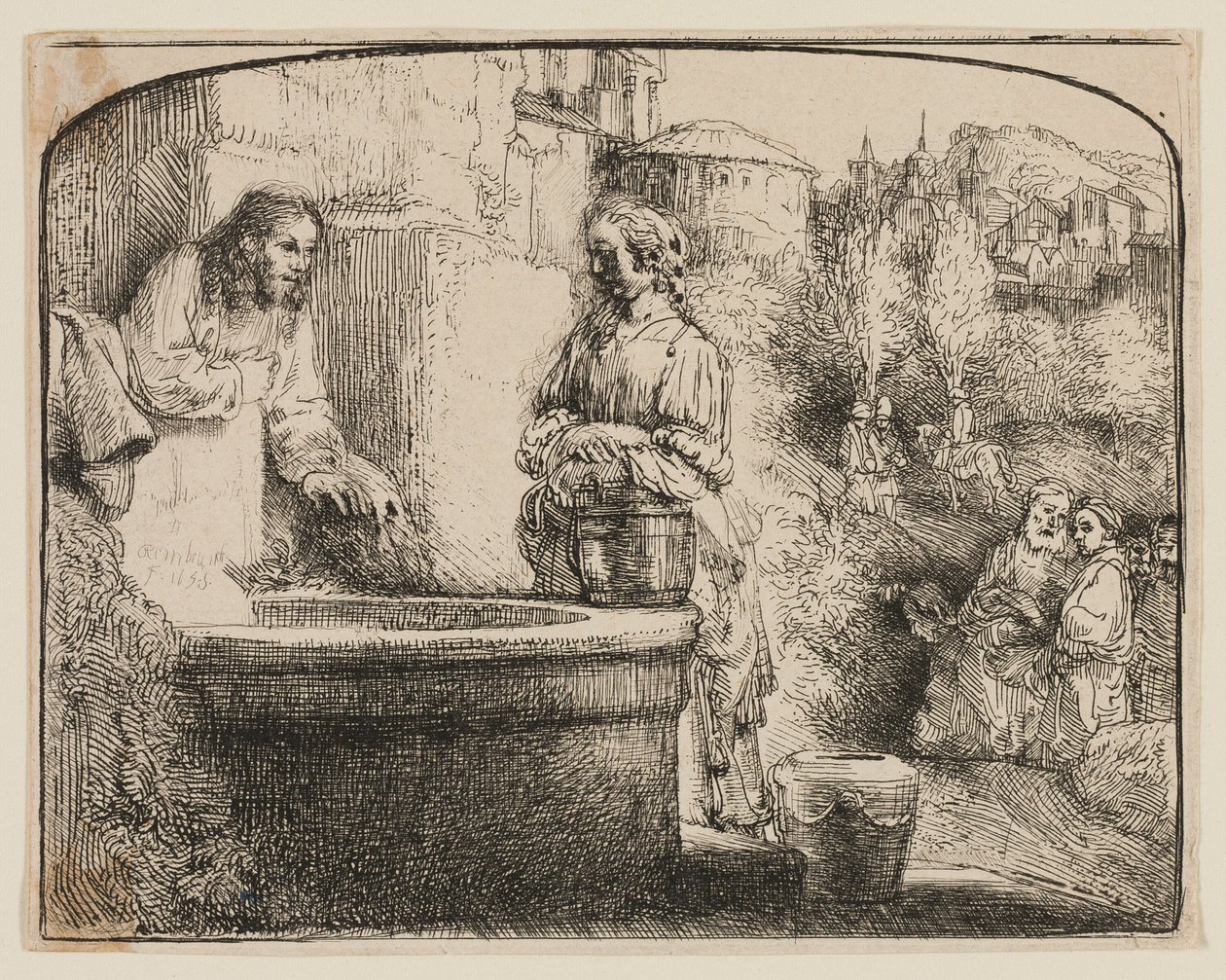 Christ et la femme de Samarie : une gravure en arc - Rembrandt van Rijn