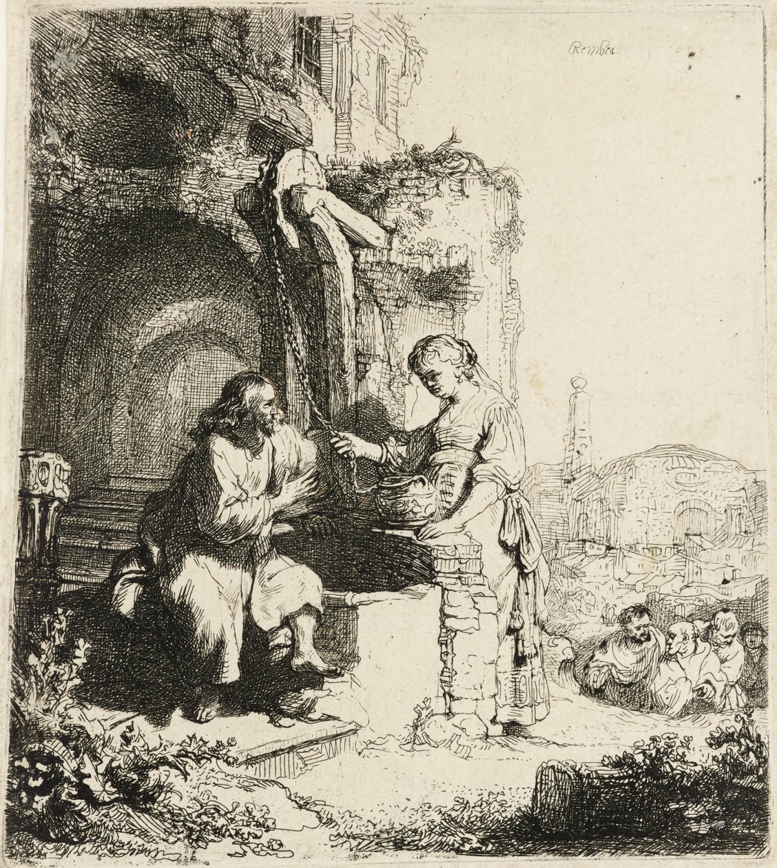 Le Christ et la Femme de Samarie parmi les Ruines [Jean 4:5-20], 1634 - Rembrandt van Rijn