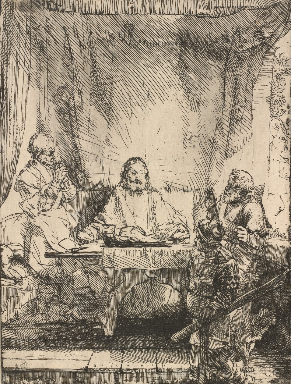 Christ à Emmaüs (la grande plaque) - Rembrandt van Rijn