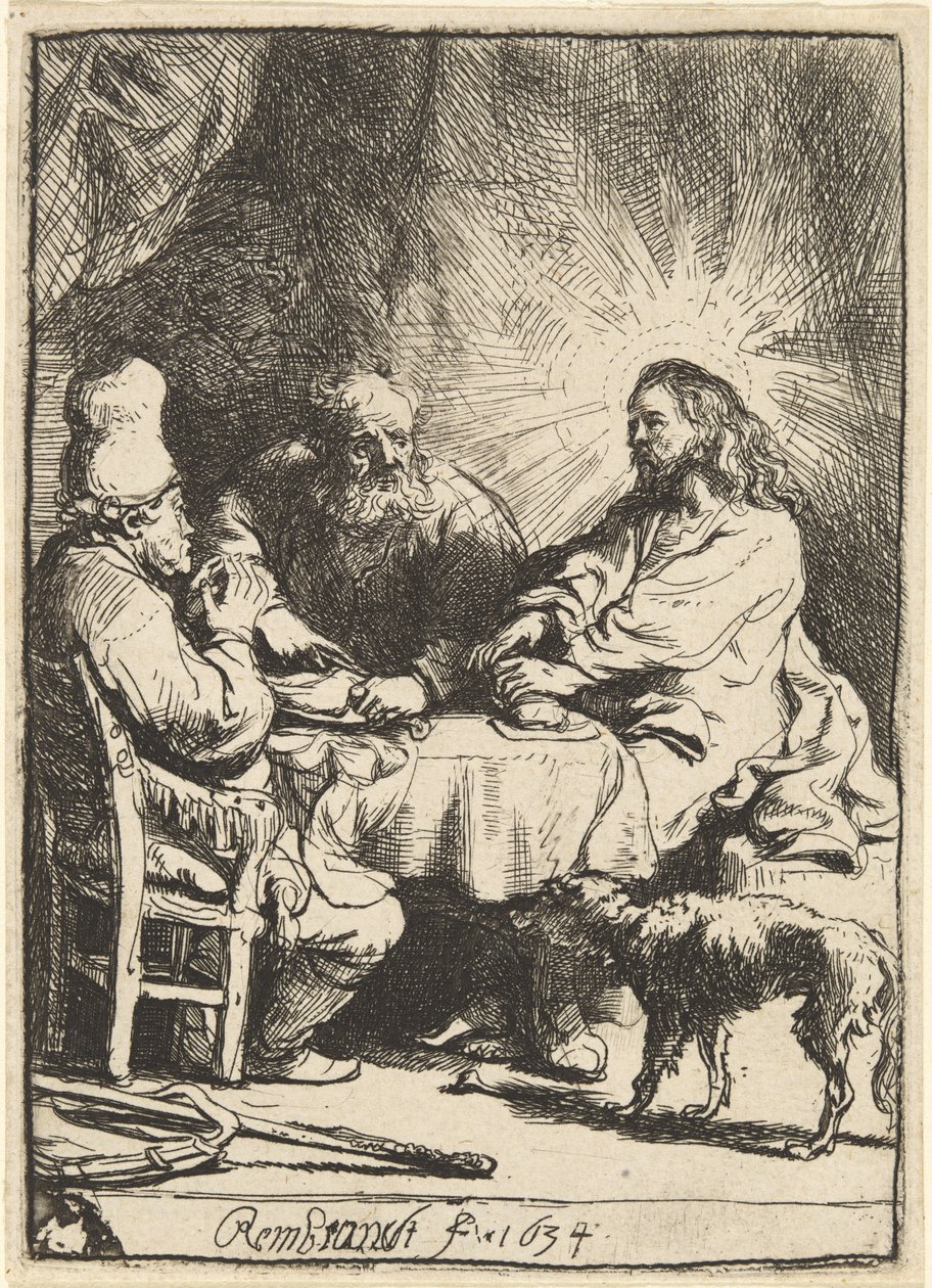 Le Christ à Emmaüs : le petit plateau - Rembrandt van Rijn