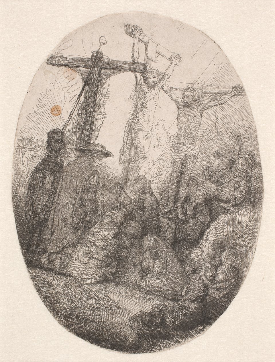 Le Christ crucifié entre les deux larrons : une assiette ovale - Rembrandt van Rijn