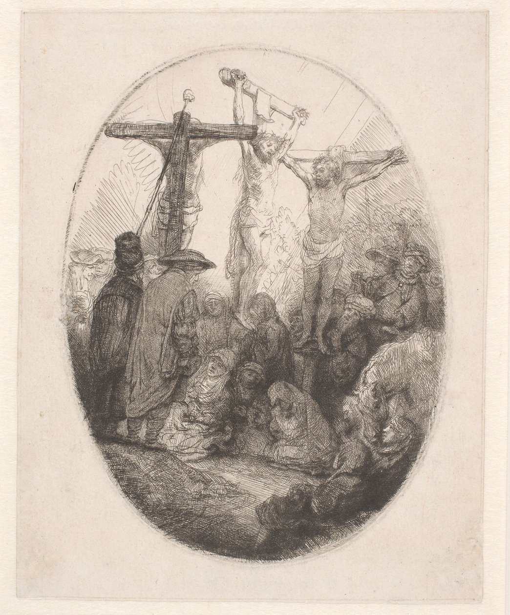 Le Christ crucifié entre les deux larrons : une assiette ovale - Rembrandt van Rijn