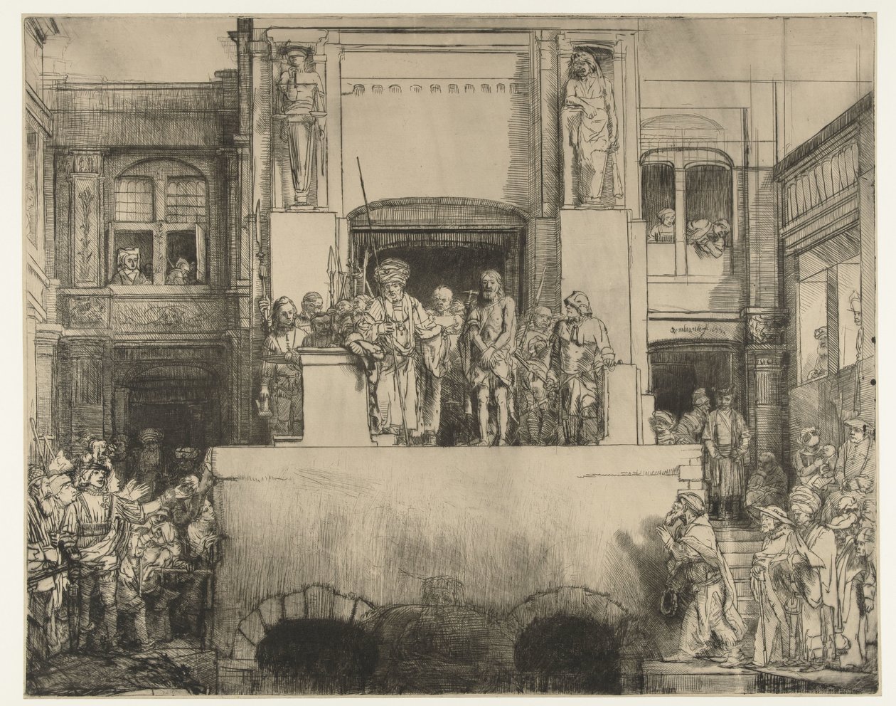 Le Christ présenté au peuple : assiette rectangulaire - Rembrandt van Rijn