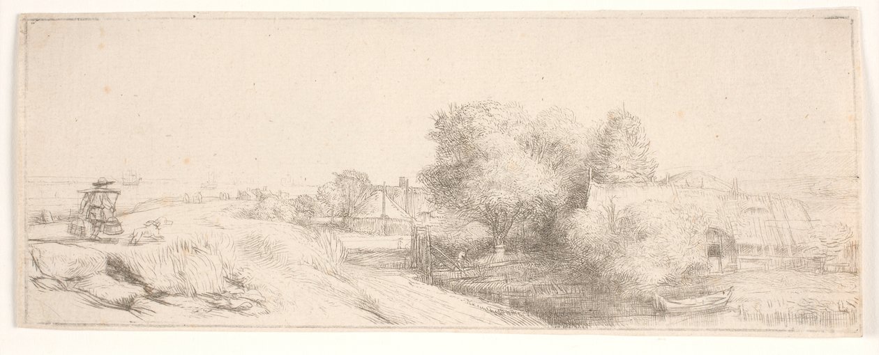 Contre-épreuve de « Paysage avec un laitier » - Rembrandt van Rijn