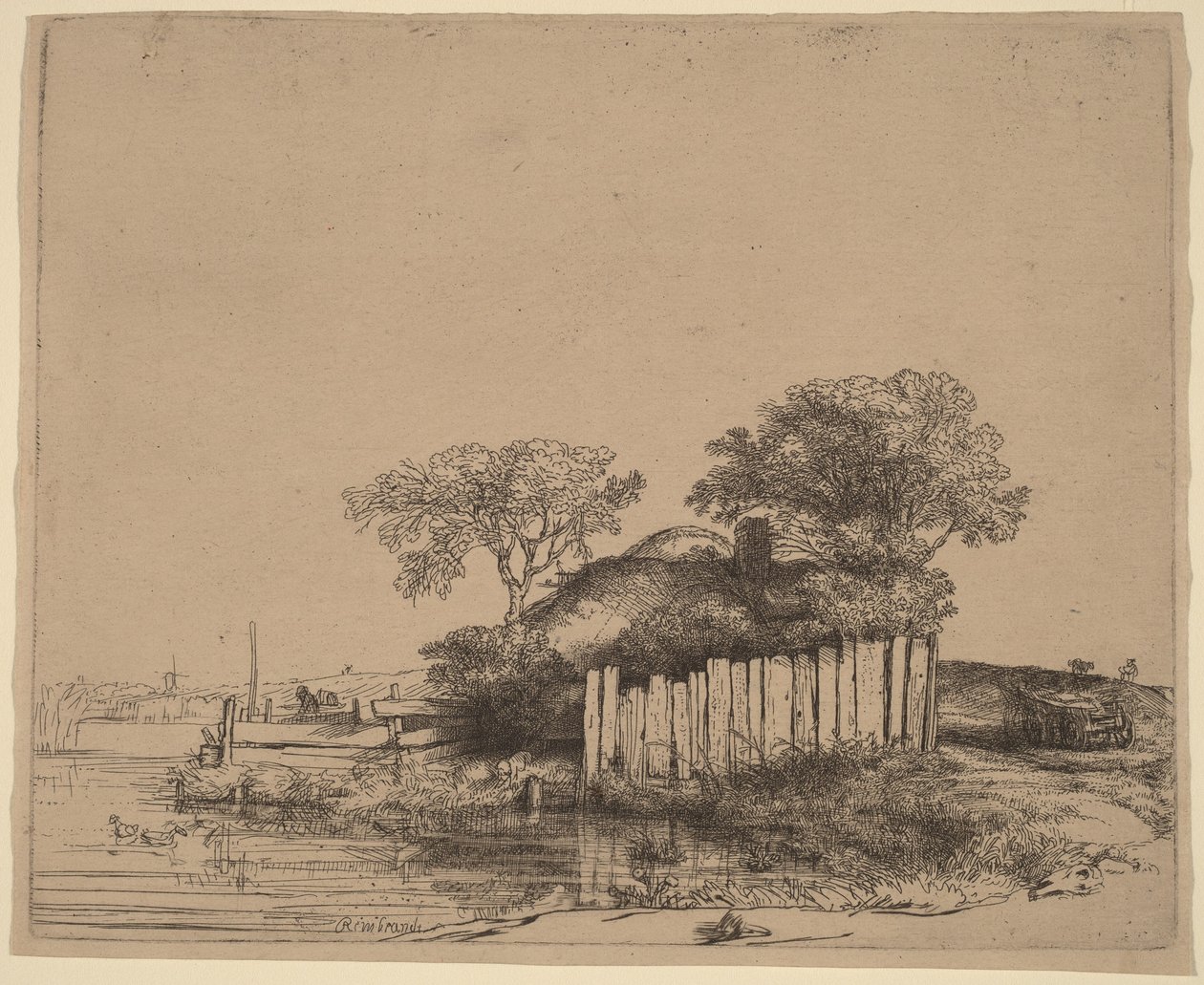 Maisonnette avec une palissade blanche - Rembrandt van Rijn
