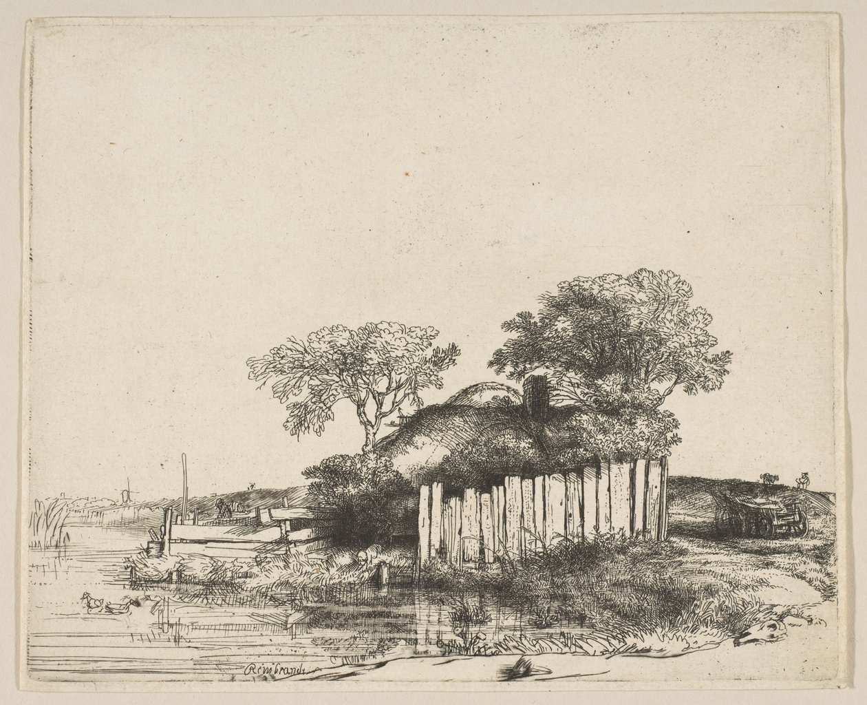 Cottage avec une palissade blanche, 1648 - Rembrandt van Rijn