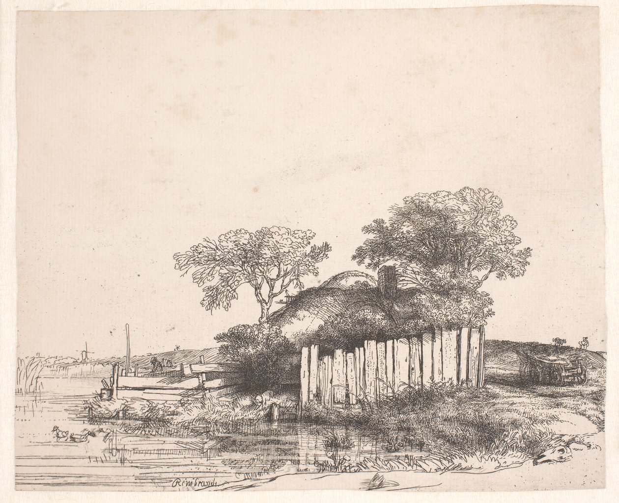 Maisonnette avec une clôture blanche - Rembrandt van Rijn