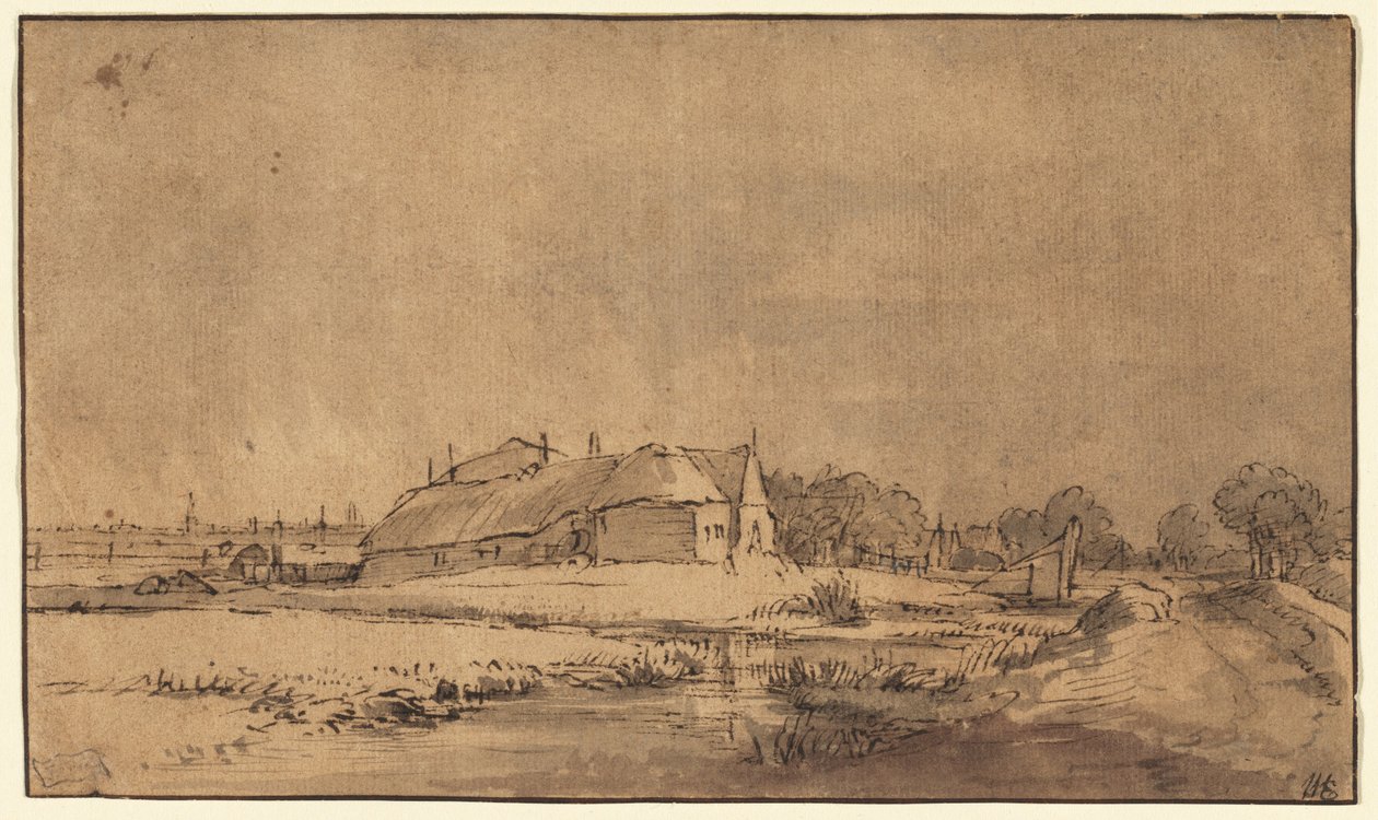 Cottages et grange au bord d
