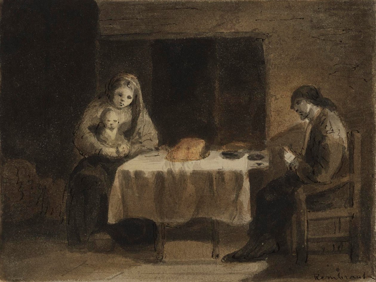 Famille à table - Rembrandt van Rijn