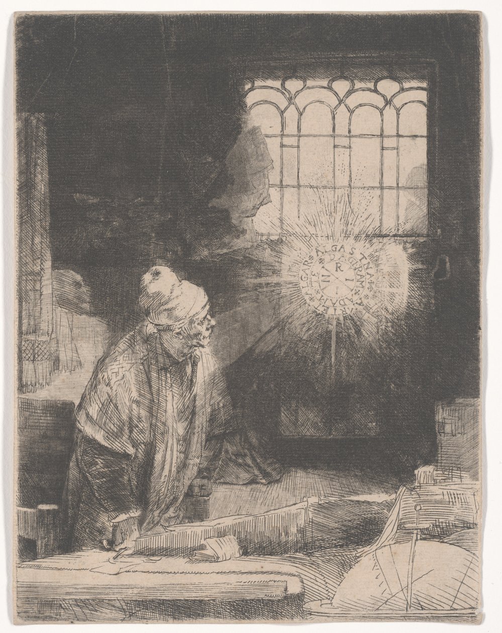Faust dans son étude regardant un disque magique, ou Un érudit dans son étude, vers 1652 - Rembrandt van Rijn