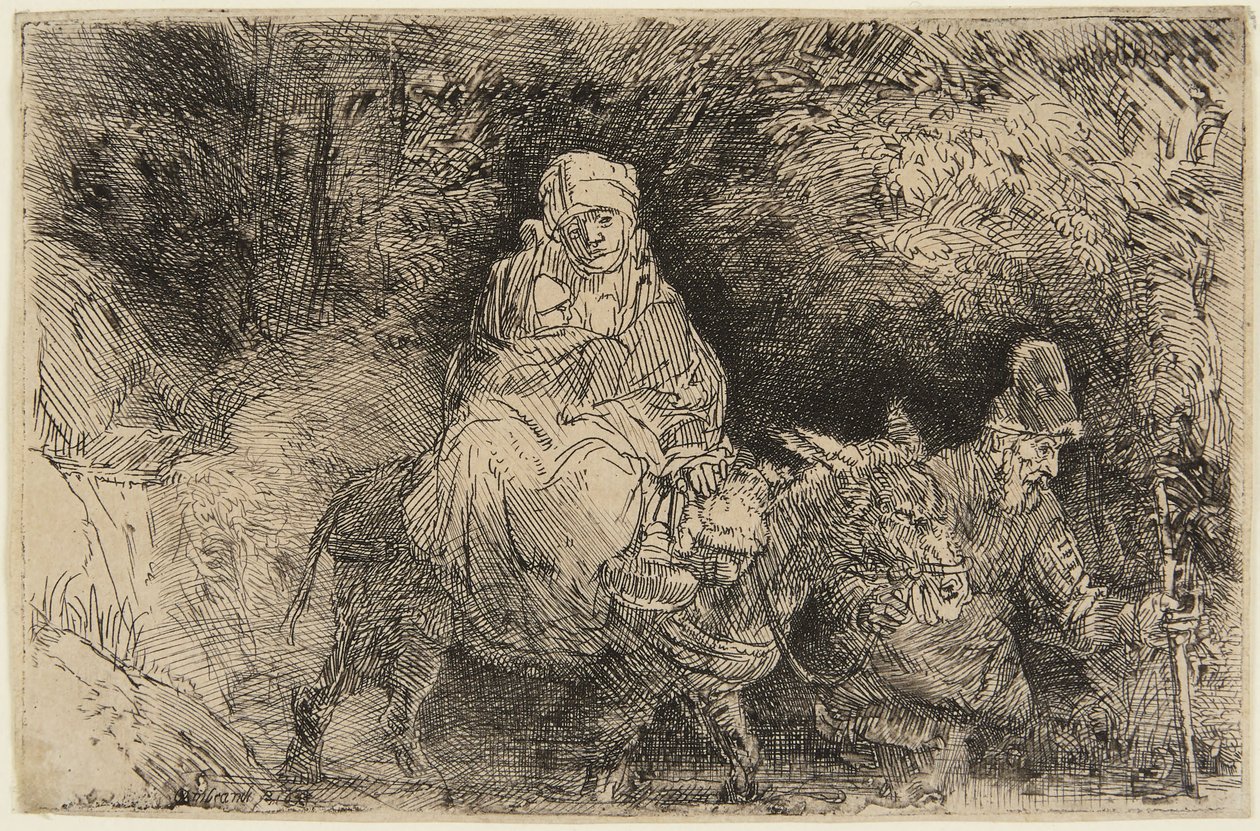 La fuite en Égypte : la Sainte Famille traversant un ruisseau - Rembrandt van Rijn