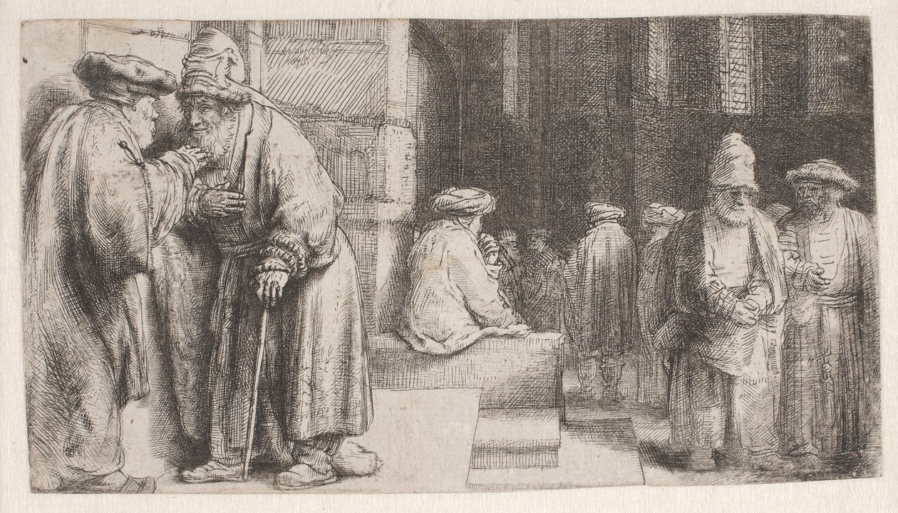 Des Juifs à la synagogue - Rembrandt van Rijn