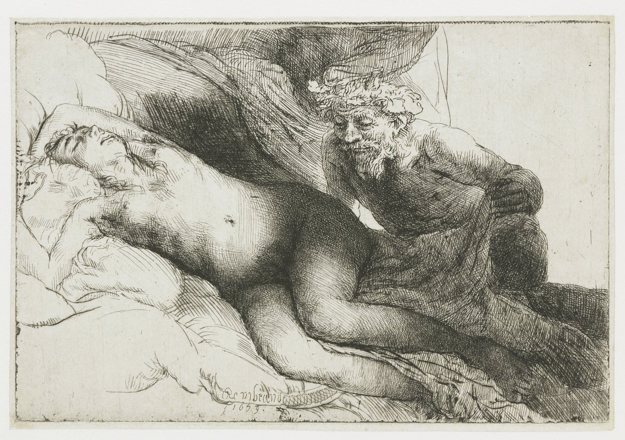 Jupiter et Antiope (la grande planche) - Rembrandt van Rijn