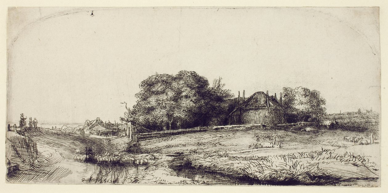 Paysage avec Grange à Foin et un Troupeau de Moutons, c.1652 - Rembrandt van Rijn