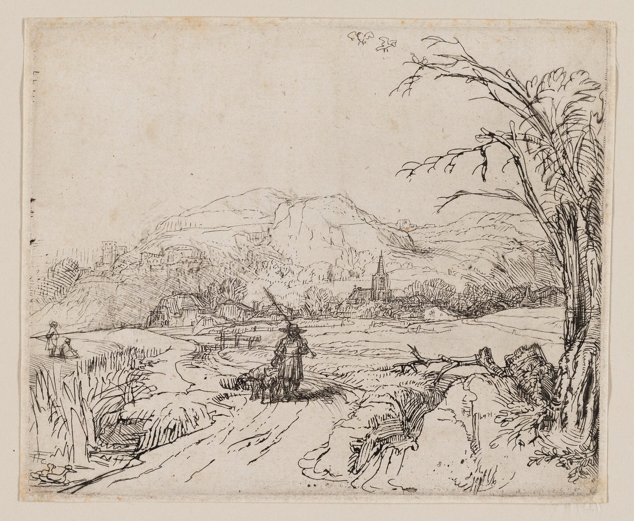 Paysage avec chasseur et chiens - Rembrandt van Rijn