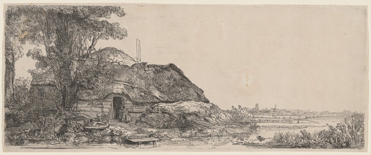 Paysage avec une petite maison et un grand arbre - Rembrandt van Rijn