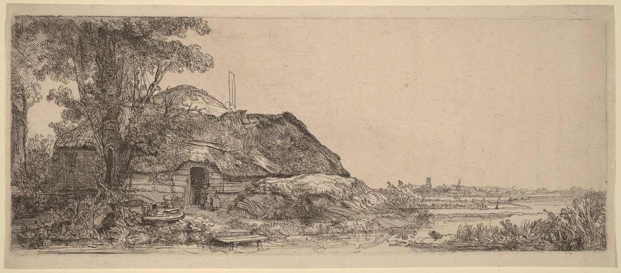 Paysage avec une petite maison et un grand arbre - Rembrandt van Rijn