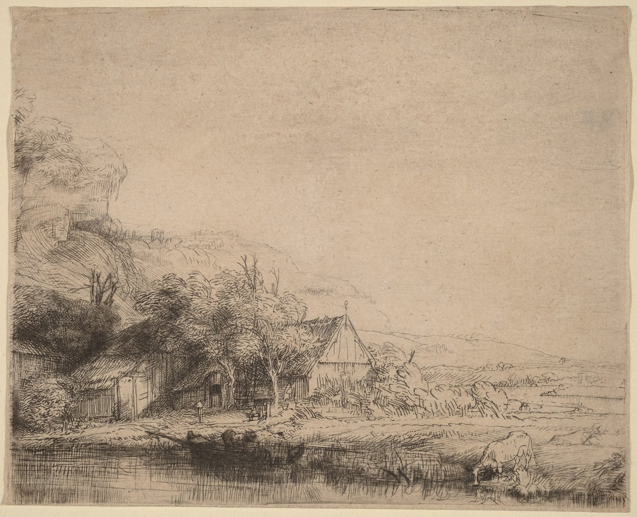Paysage avec une vache - Rembrandt van Rijn