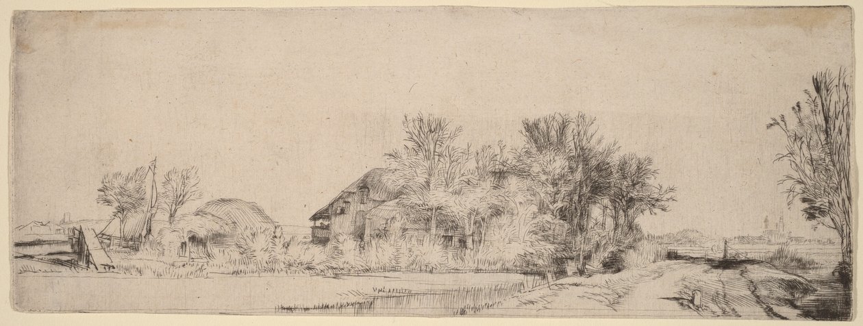 Paysage avec une route longeant un canal - Rembrandt van Rijn