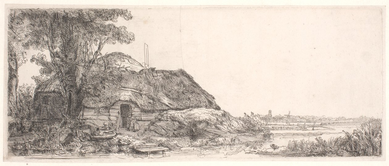 Paysage avec un cottage et un grand arbre - Rembrandt van Rijn