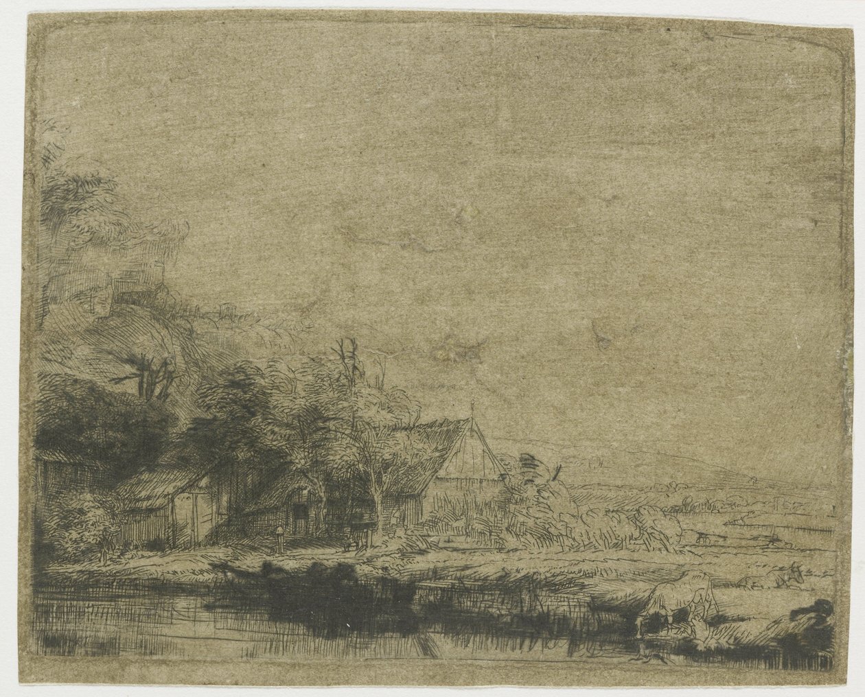 Paysage avec une vache buvant - Rembrandt van Rijn
