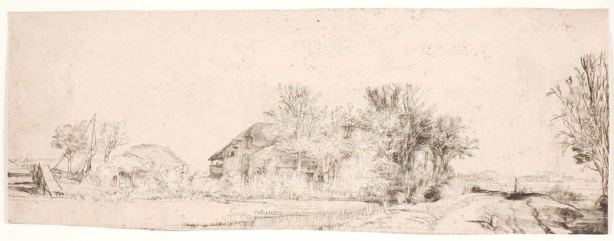 Paysage avec une route longeant un canal - Rembrandt van Rijn