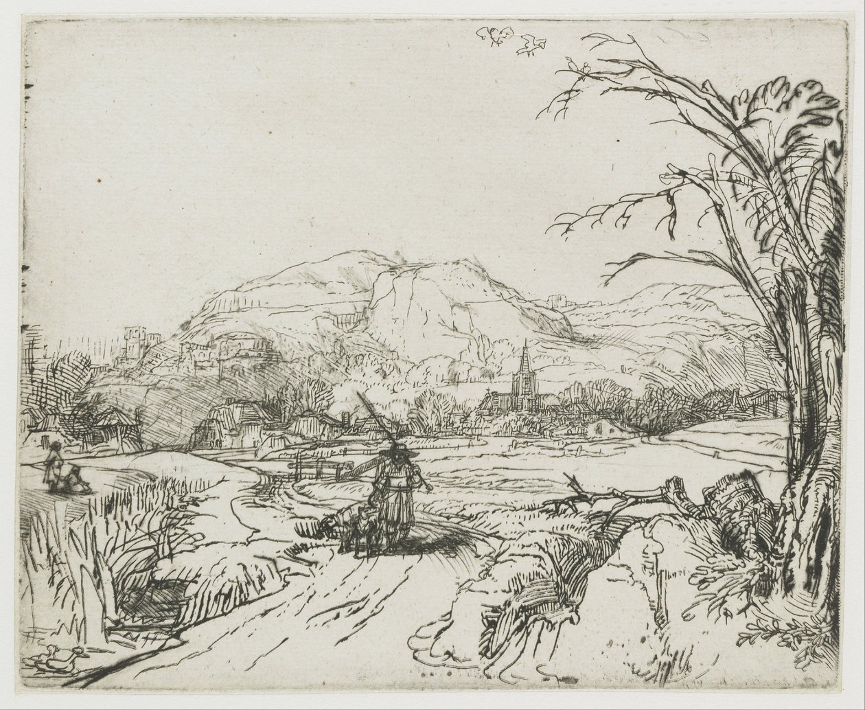 Paysage avec un sportif et des chiens - Rembrandt van Rijn