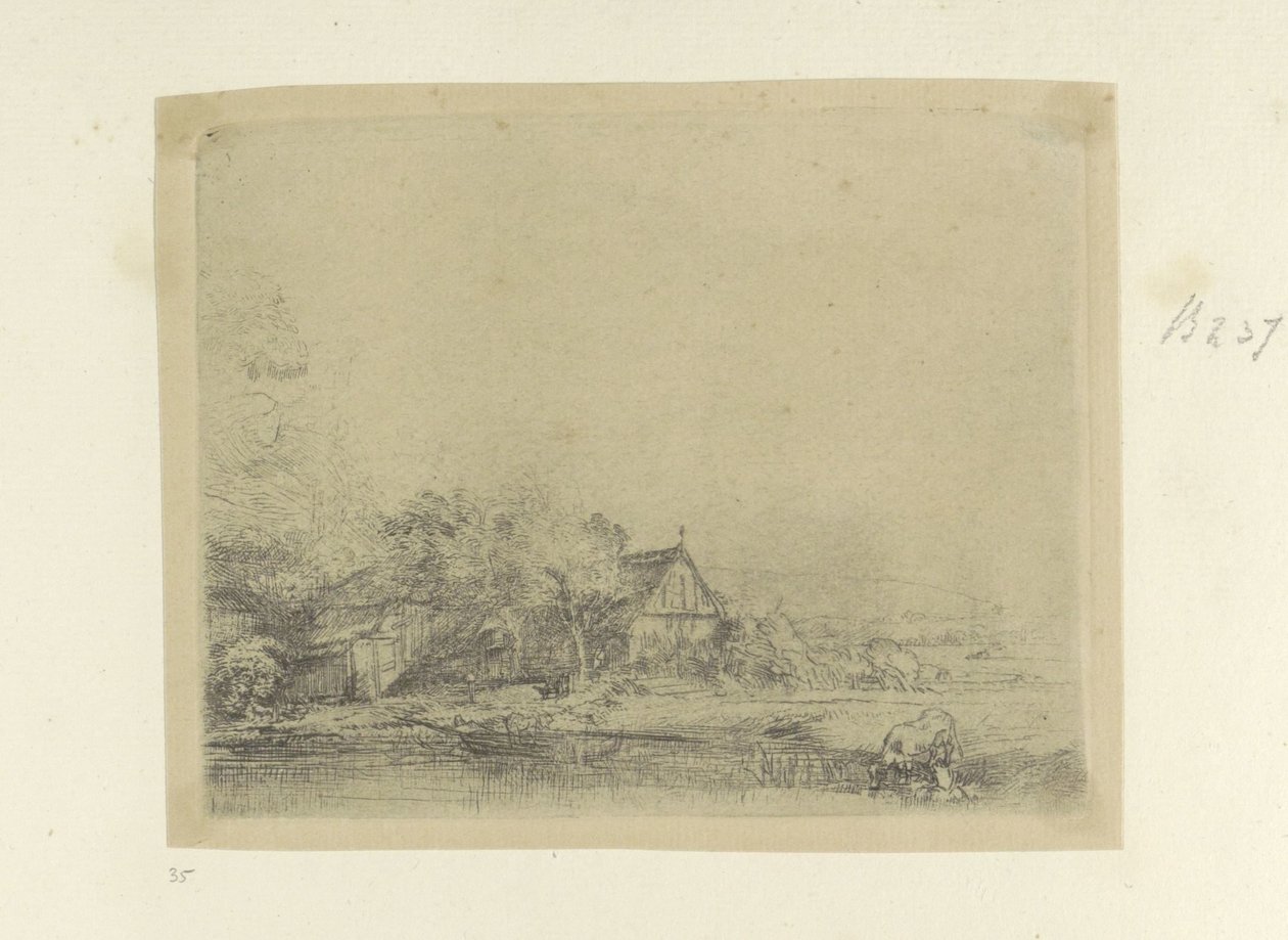 Paysage avec vaches buvant - Rembrandt van Rijn