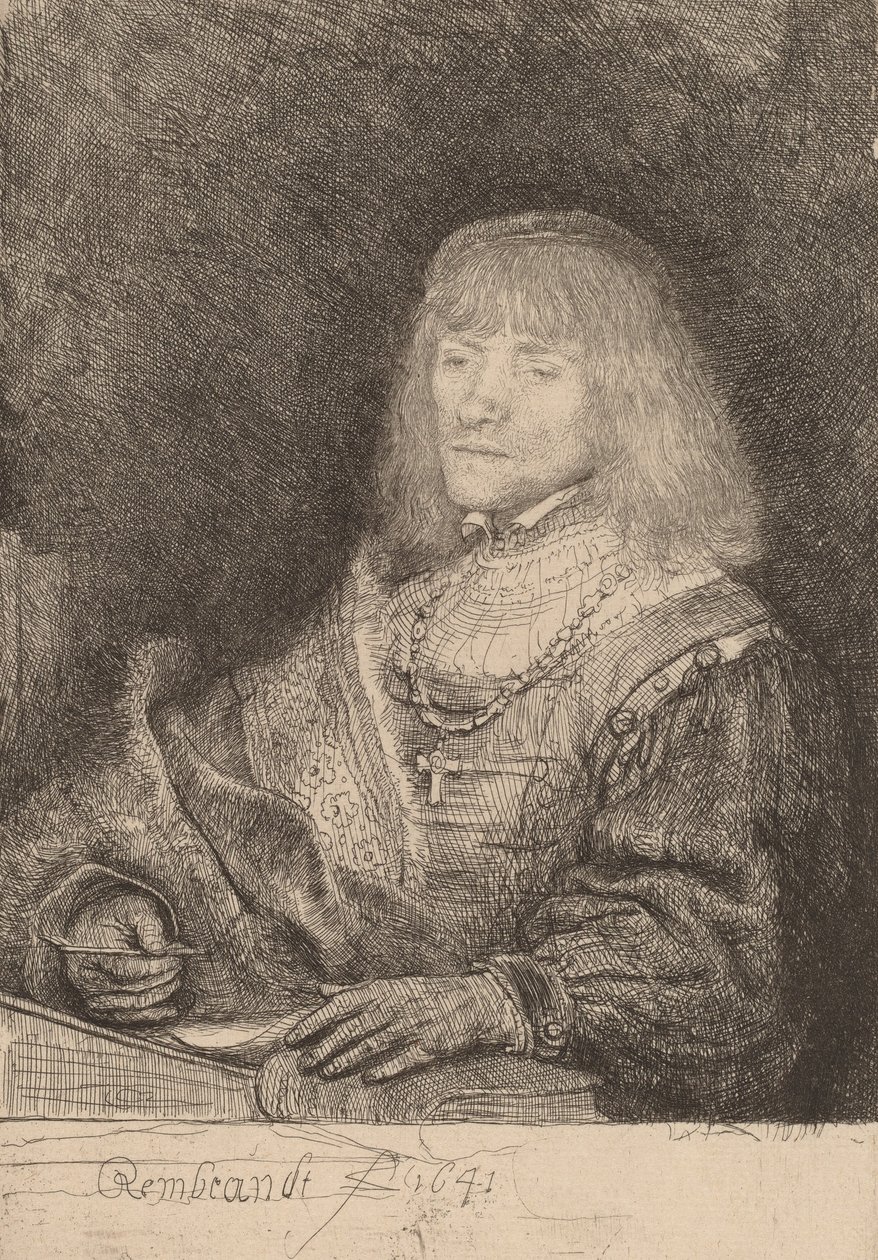 Homme à un bureau portant une croix et une chaîne, 1641 - Rembrandt van Rijn