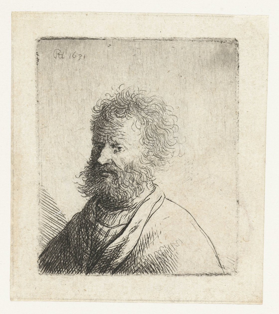 Homme à la barbe carrée et aux cheveux bouclés : buste - Rembrandt van Rijn