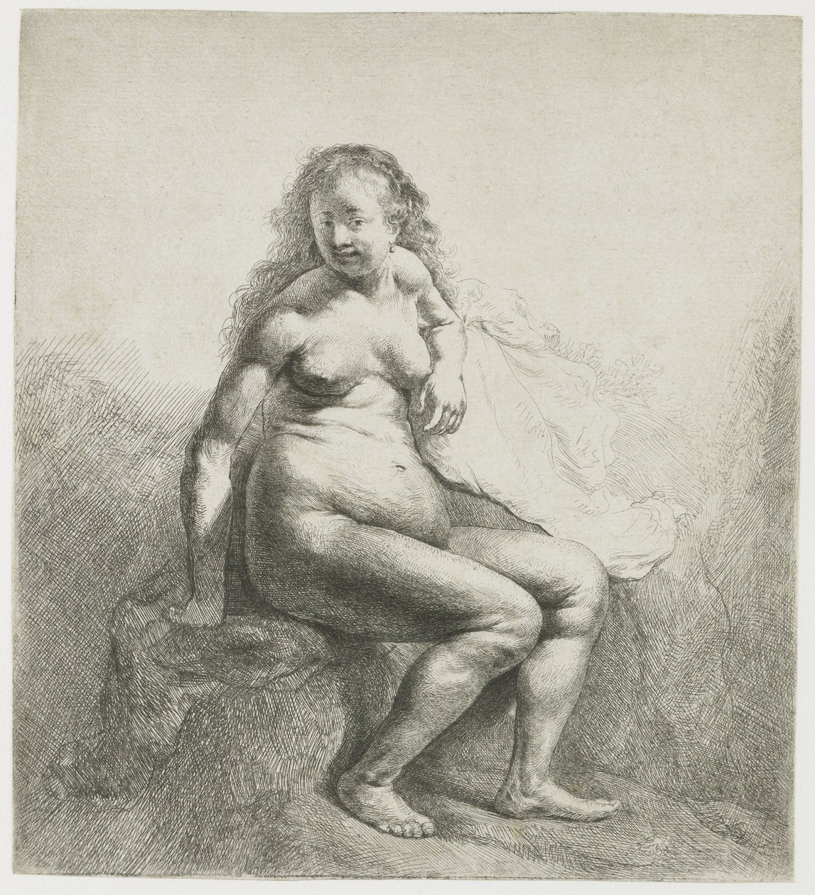 Femme nue sur une butte - Rembrandt van Rijn