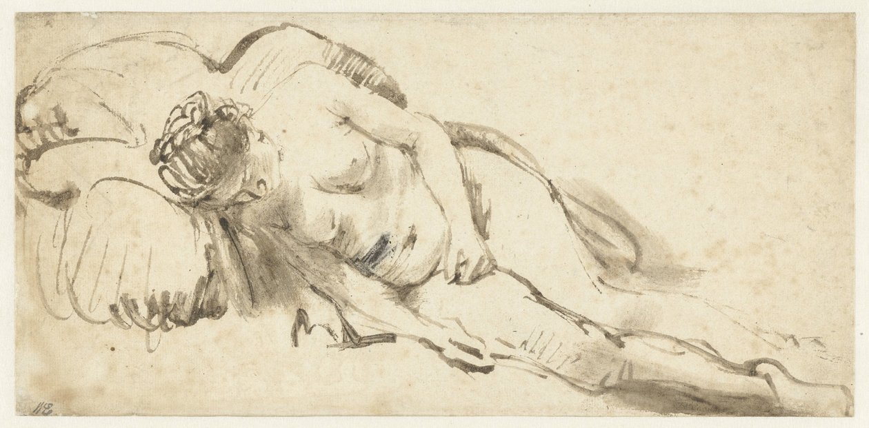Femme nue allongée sur un oreiller - Rembrandt van Rijn