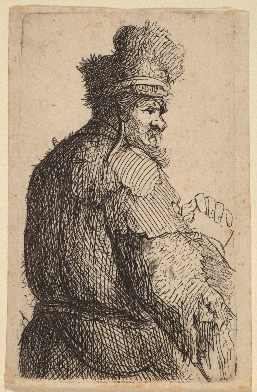 Un vieil homme vu de dos, de profil vers la droite - Rembrandt van Rijn