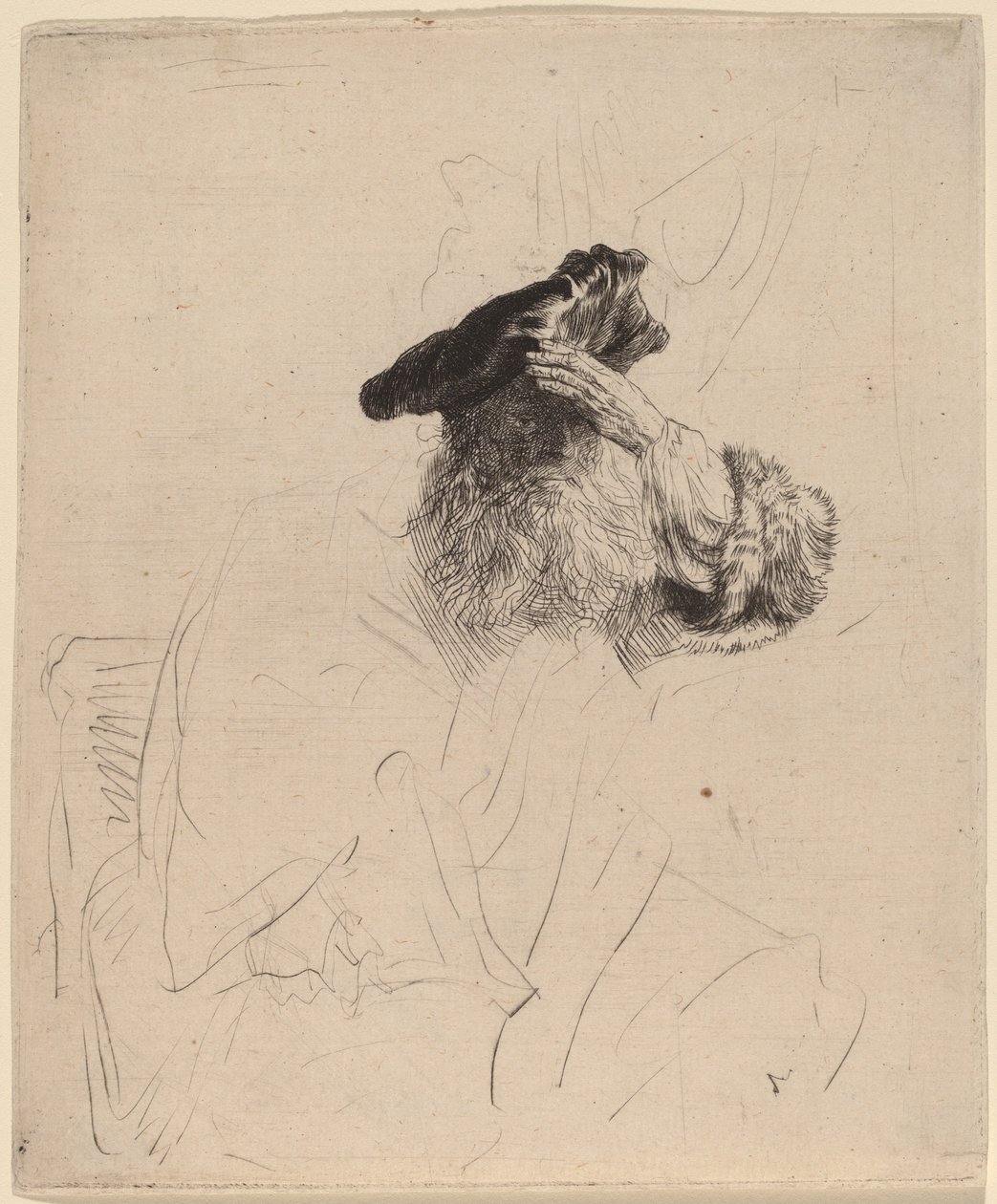 Vieil Homme Se Cachant les Yeux avec la Main - Rembrandt van Rijn