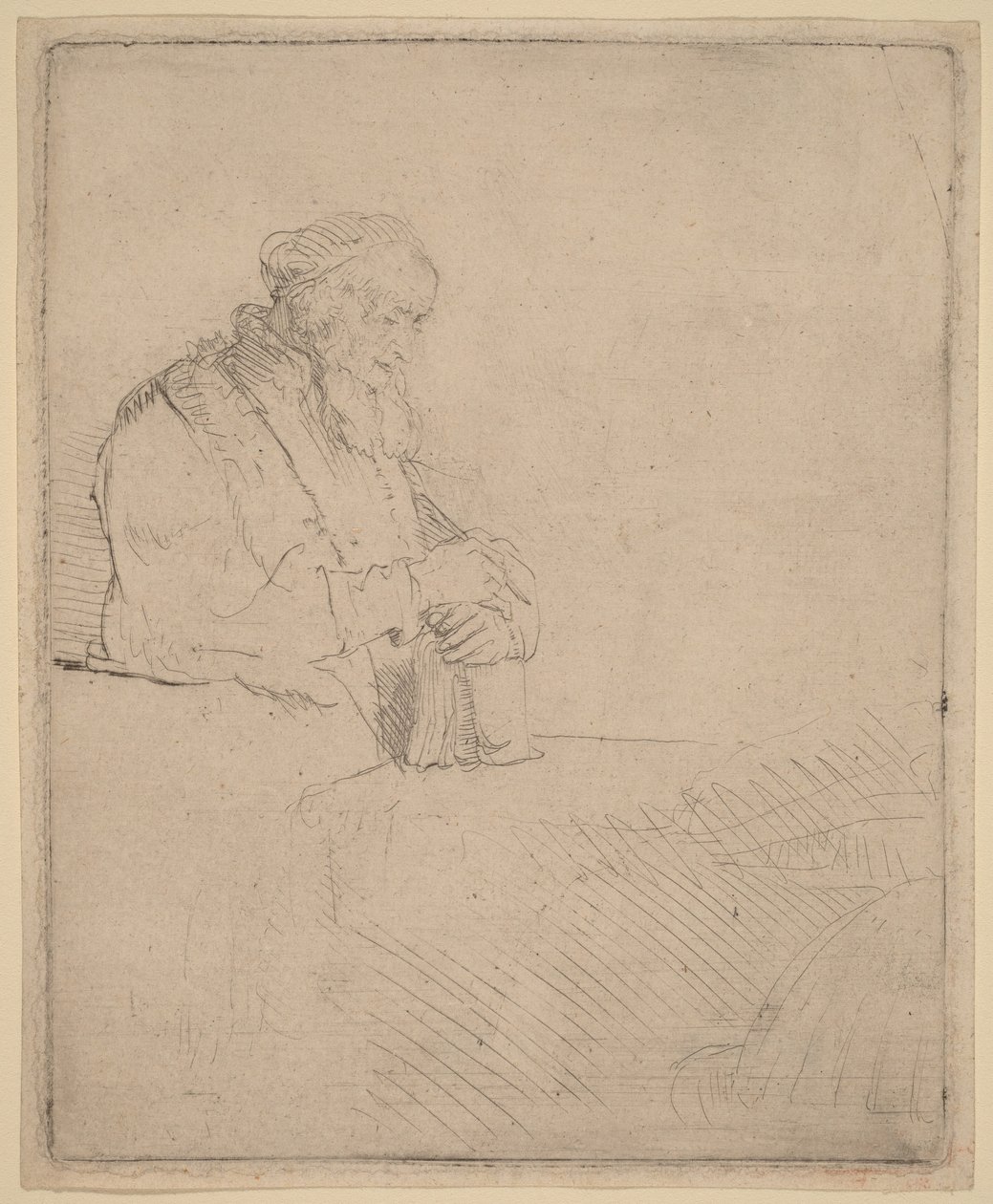 Un vieil homme en méditation, appuyé sur un livre - Rembrandt van Rijn